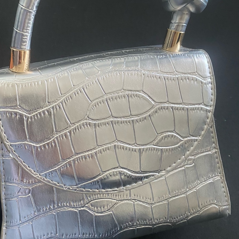Silver Croc-Embossed Handbag - Picture 2 of 3